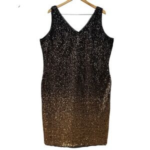 Rachel Rachel Roy Ombre Sequin V-Neck Sheath Dress Black Gold Plus Size 22W